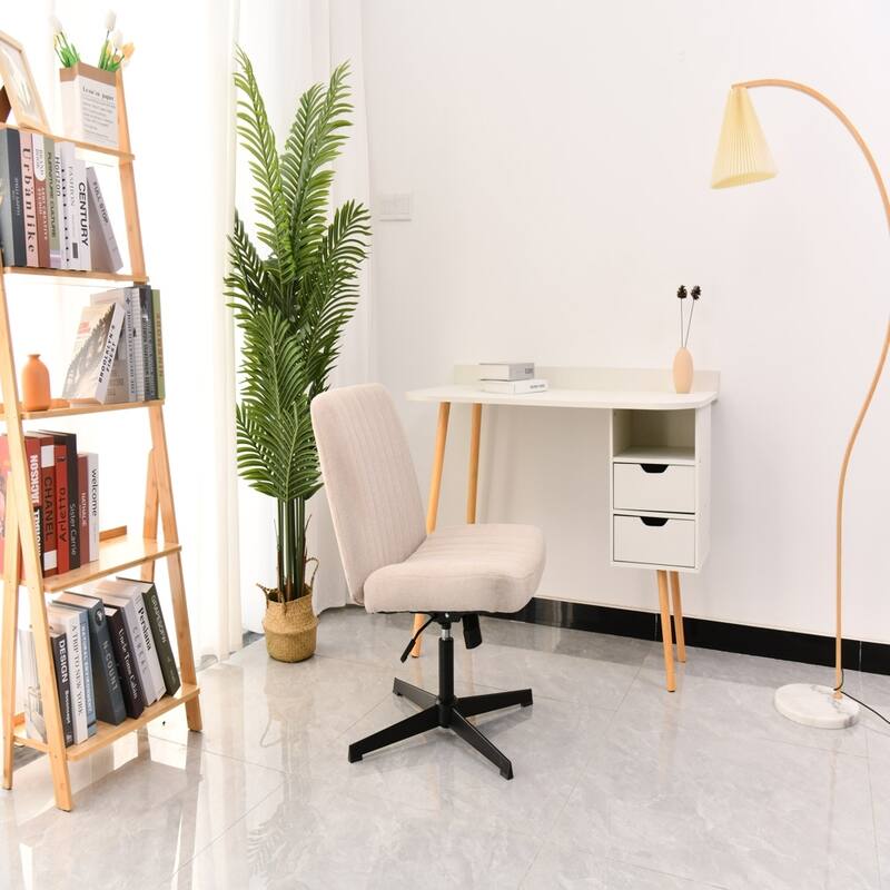 Cross Legged Armless Office Chair, Adjustable Swivel Fabric No Wheels