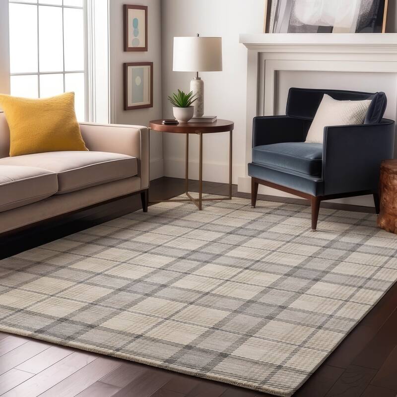 Premium Washable Super Soft Plaid Mayfield Rug - Silver - 10' x 14'