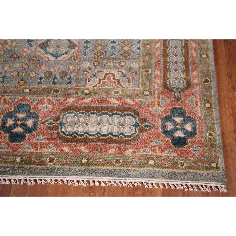 Gray Geometric Khotan Oriental Area Rug Hand-Knotted Wool Carpet - 8'9" x 12'3"