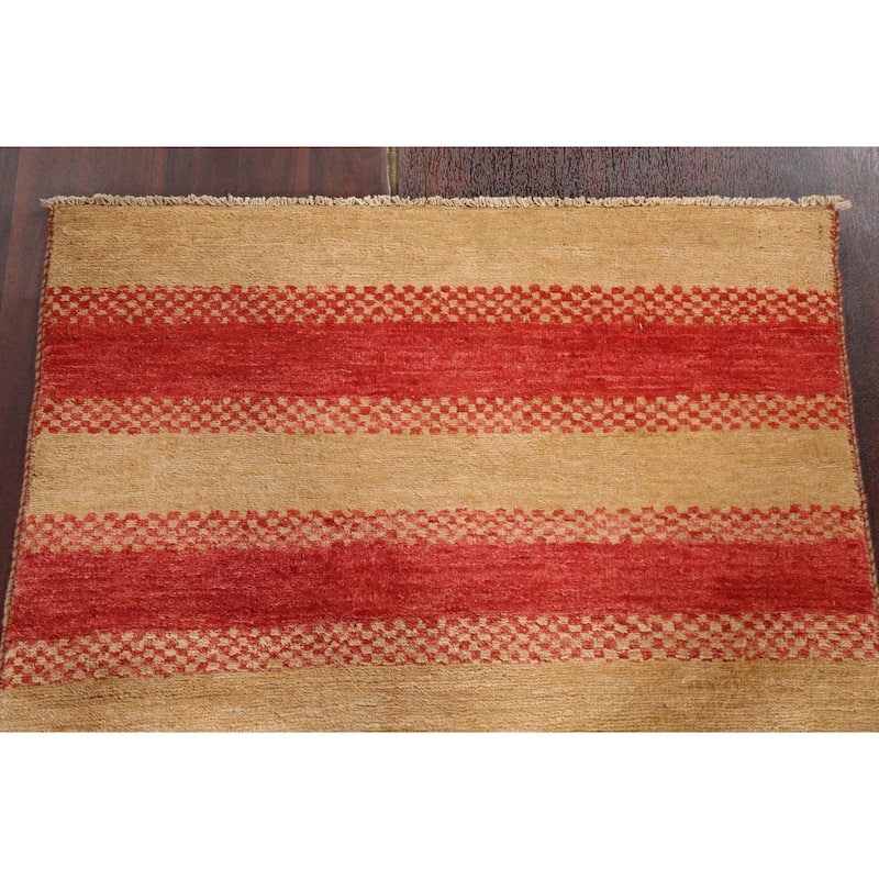 Striped Contemporary Gabbeh Kashkoli Wool Area Rug Hand-knotted Carpet - 2'10" x 4'10"