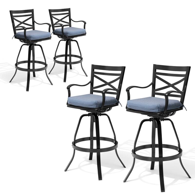 Outdoor Indoor Aluminum Swivel Patio Bar Stools Dining Chairs with Removable Sunbrella Cushion - SpectrumDenim - 4-Piece