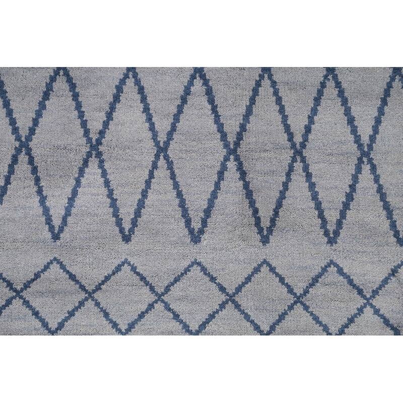 Hand Knotted Oriental 100% Wool Carpet Modern Geometric Greys & Charcoal Moroccan Area Rug - 7' 8'' X 5' 1''