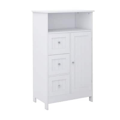 39 Inch Storage Cabinet with 3 Drawers, 1 Open Shelf, Crisp White Finish