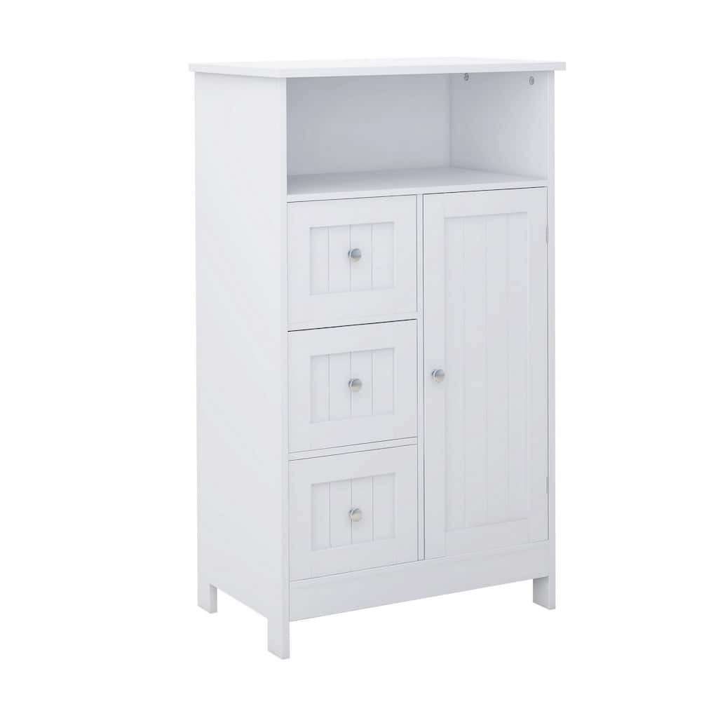 39 Inch Storage Cabinet with 3 Drawers, 1 Open Shelf, Crisp White Finish