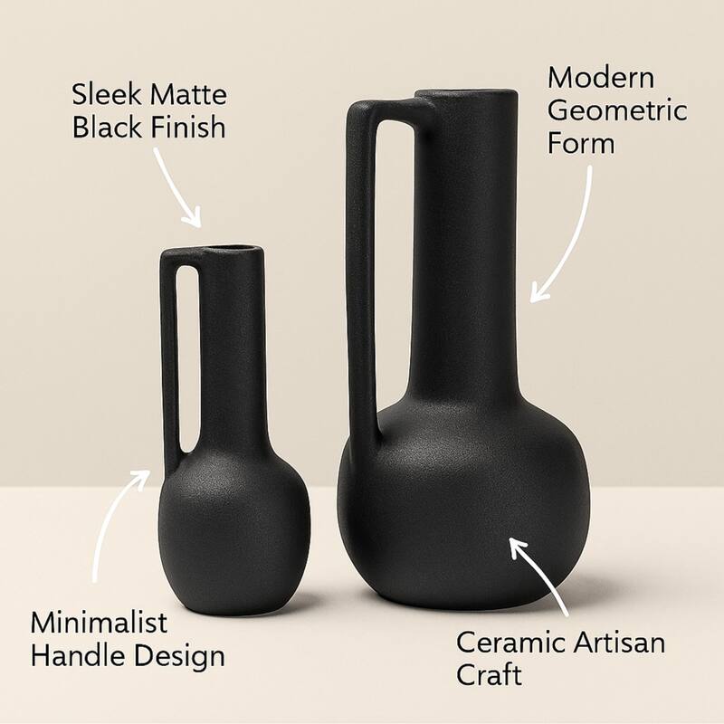 Aria Home Black Ceramic Decorative Water Jug Set of 2 Modern Accent Vase