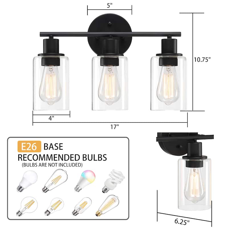 3-Light Glass Shade Bathroom Dimmable Vanity Light