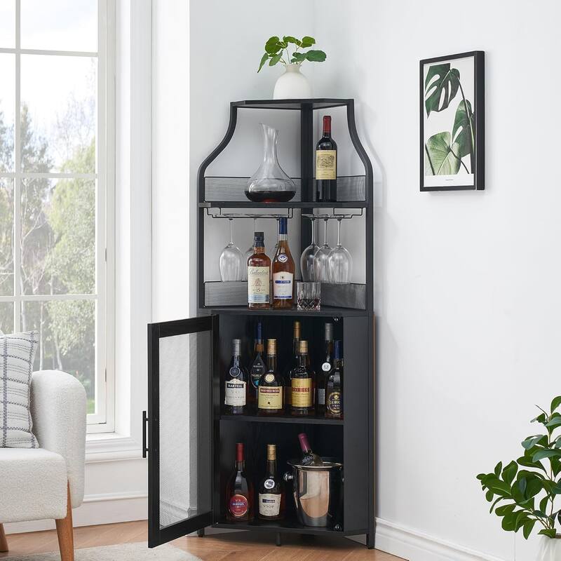 Corner Wine Cabinet with Detachable Wine Rack, 5-Tier Industrial Corner Bar Cabinet