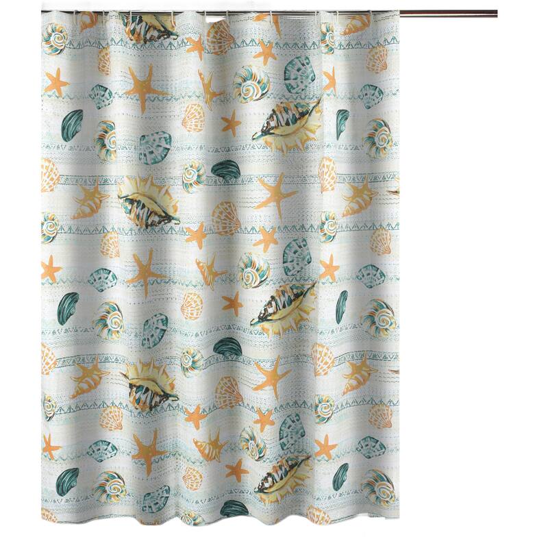 Carie Shower Curtain, 72 Inch, Fun Coastal Seashell Print Microfiber