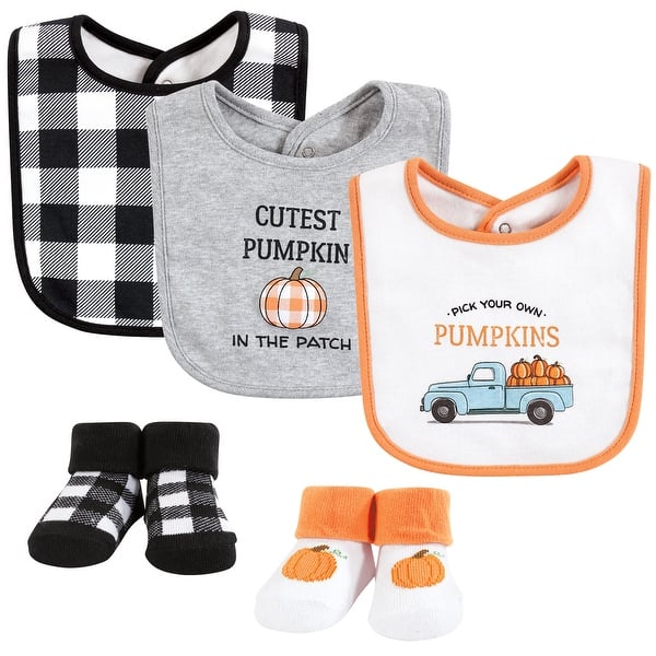 slide 1 of 1, Hudson Baby Infant Boy Cotton Bib and Sock Set, Pumpkin Truck, One Size - Pumpkin Truck - One Size One Size - Pumpkin Truck