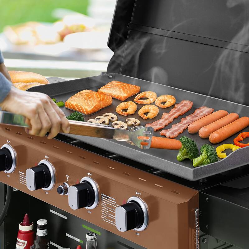 Royal Gourmet 4-Burner Gas Griddle with Hood and Side Shelves