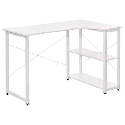 Corner Desk,Study Workstation for Home Office,Industrial L Shaped Computer Desk with 2 Side Shelves and Steel Fram