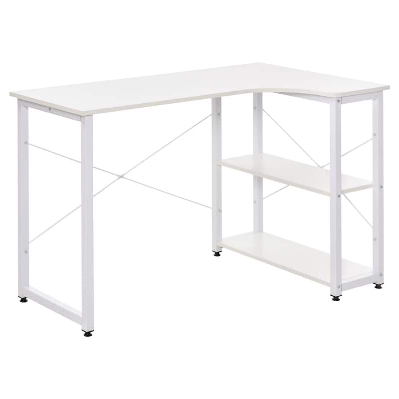 Industrial L-Shaped Computer Desk with 2 Side Shelves and Steel Frame