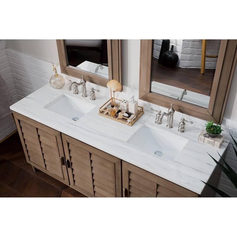 James Martin Vanities Portland 72" Double Vanity, Whitewashed Walnut - Arctic Fall Solid Surface