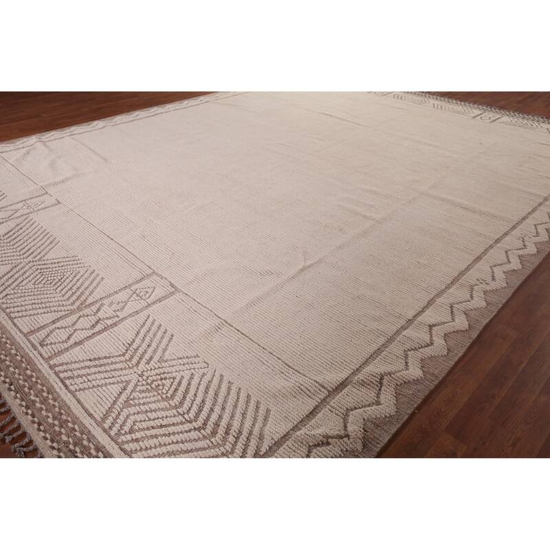 Ivory Moroccan Oriental Large Area Rug Handmade Wool Carpet - 11'8"x 15'1"