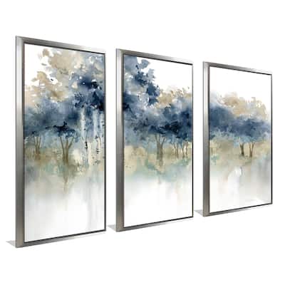 "Waters Edge" Print in Floating Canvas, Set of 3 - Blue