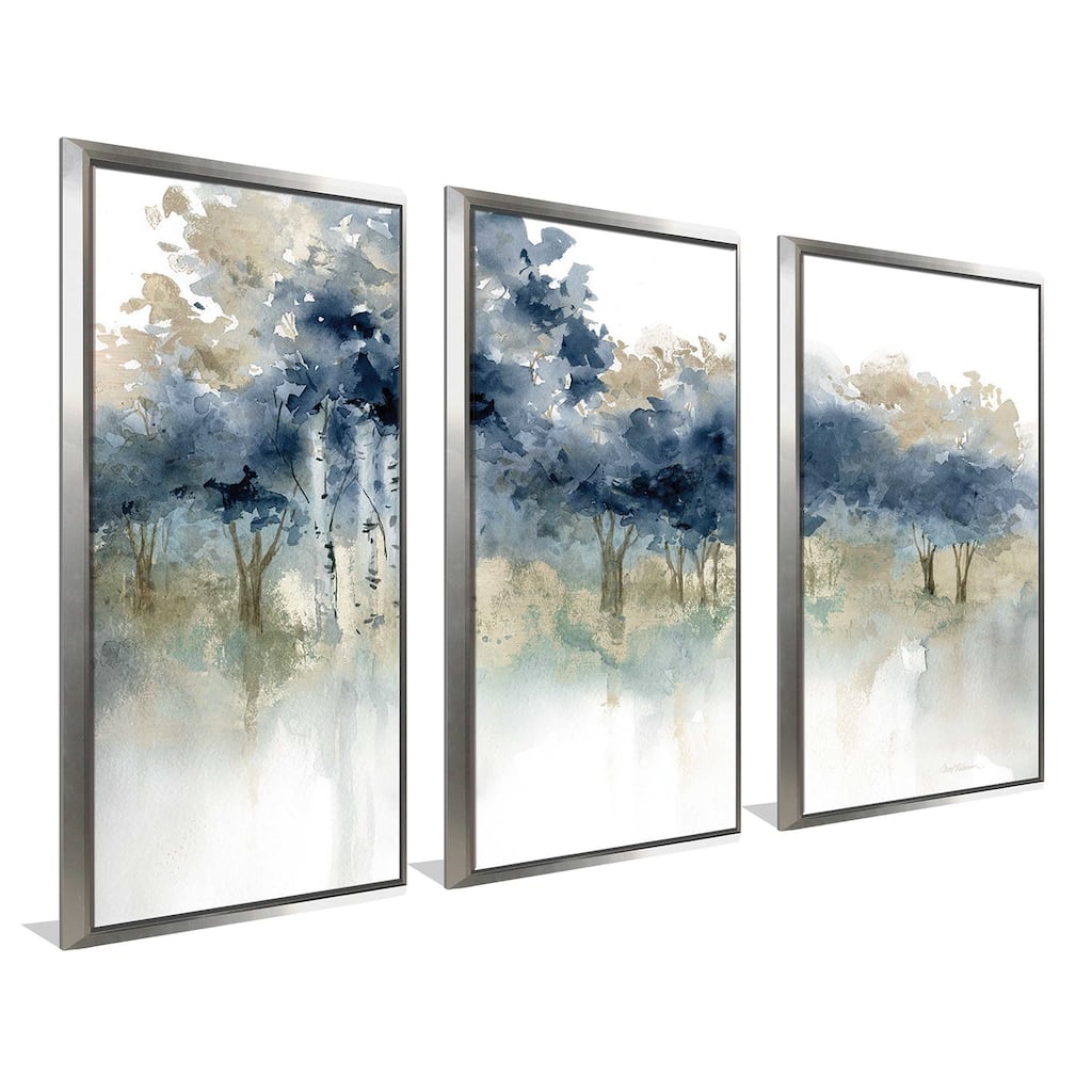 "Waters Edge" Print in Floating Canvas, Set of 3 - Blue