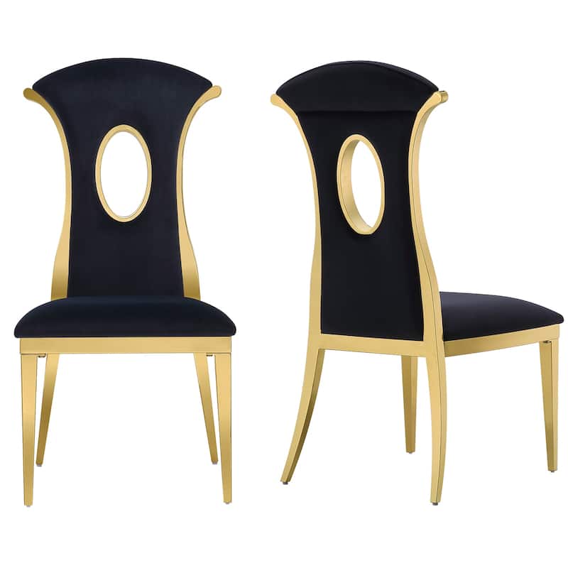 Luxury Black Velvet Dining Chairs with Polished Gold Legs - Set of 2