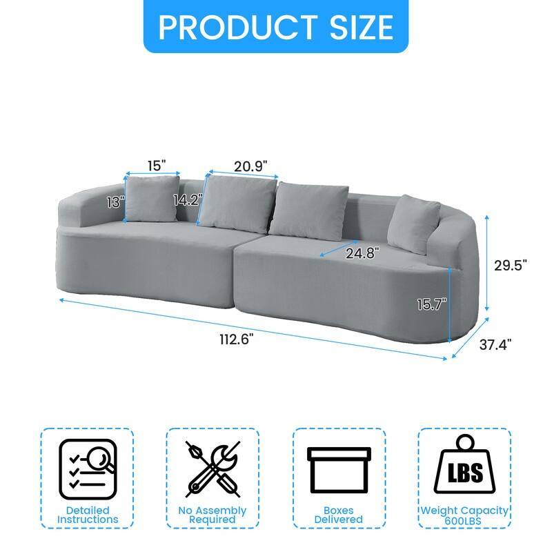 Mixoy 112" Curved Modular Sectional Sofa in Chenille Fabric Modern Minimalist Design Compressed No Assembly Required