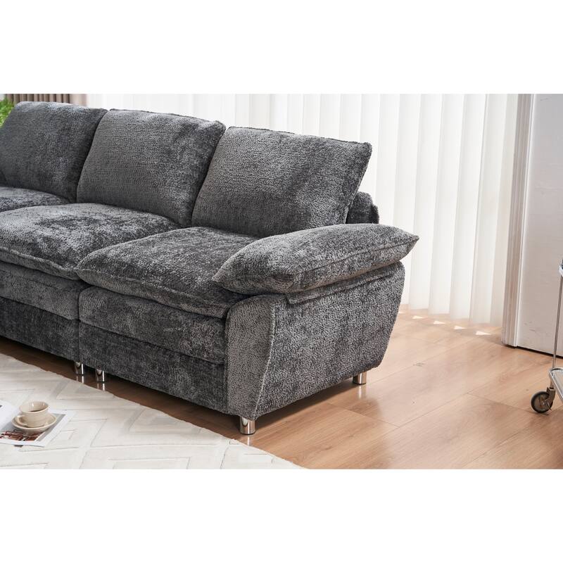 Modern Polyester Deep 3-Seater Sofa Couch with Ottoman