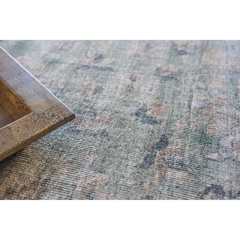 EXQUISITE RUGS Kensington Hand-loomed Wool/Bamboo Silk Blue Area Rug
