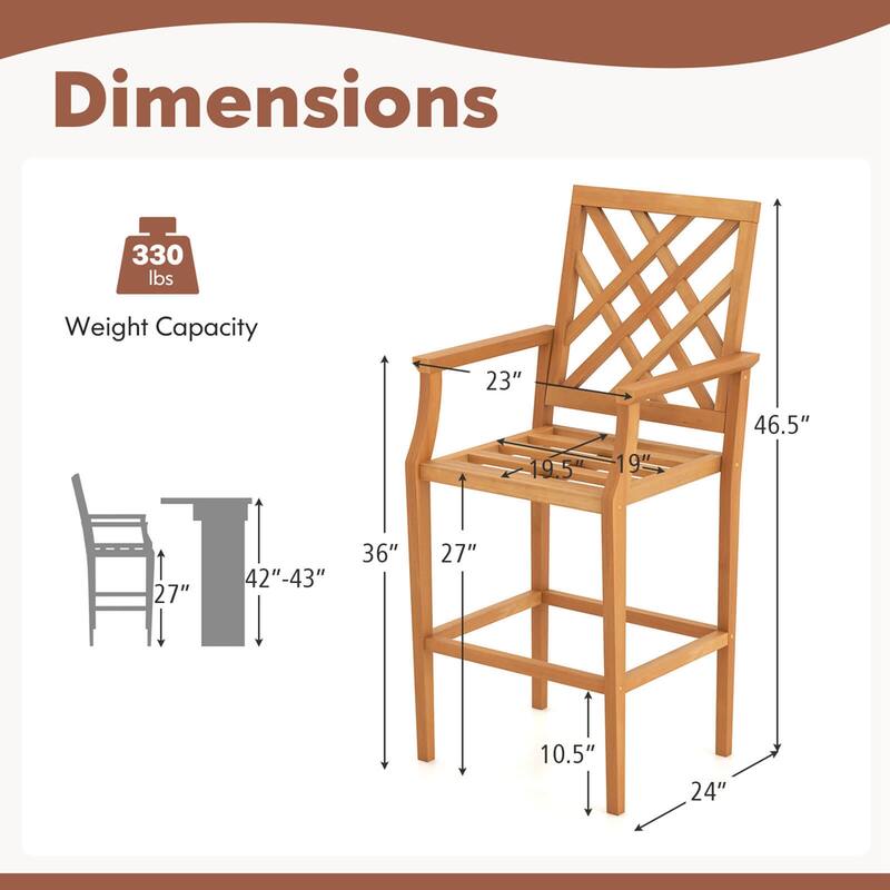 Costway 1/2/4 PCS Patio Teak Wood Bar Stool with Ergonomic Backrest