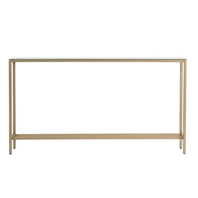 Silver Mirrored Glass Console Table, Gold Metal Legs and Modern Style - 56” L x 8” W x 30” H