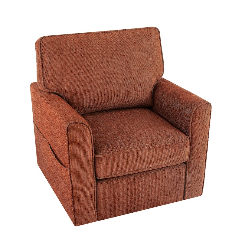Chenille 360° Swivel Barrel Chair with Side Pockets, Ergonomic Support, and Removable Cushions