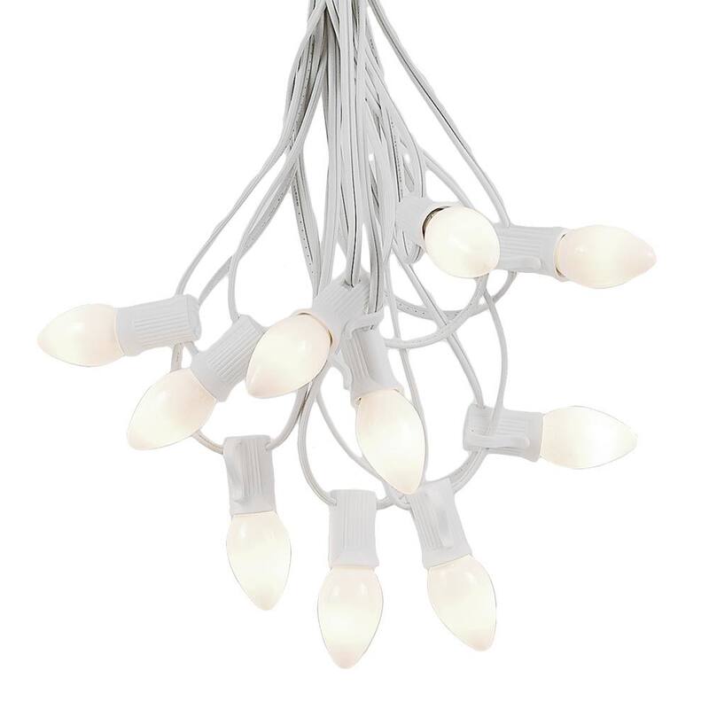 25 Foot C7 Ceramic Christmas Light Set, Hanging String Lights, White Wire - White