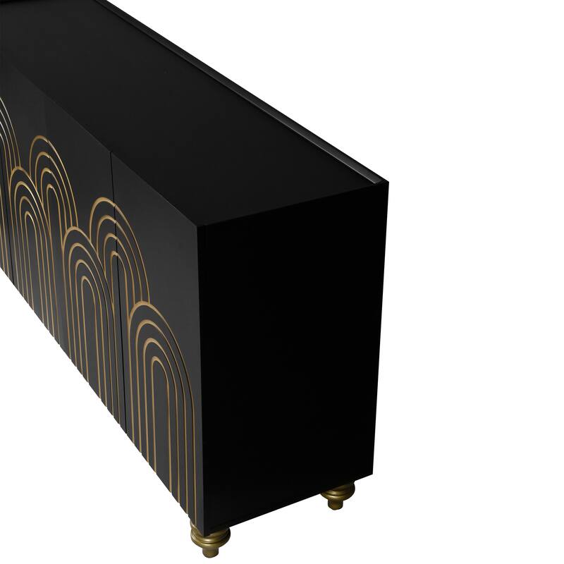 Fluted Sideboard Buffet Cabinet, 4 Doors Storage Cabinet Accent Cabinet TV Cabinet for Living Room