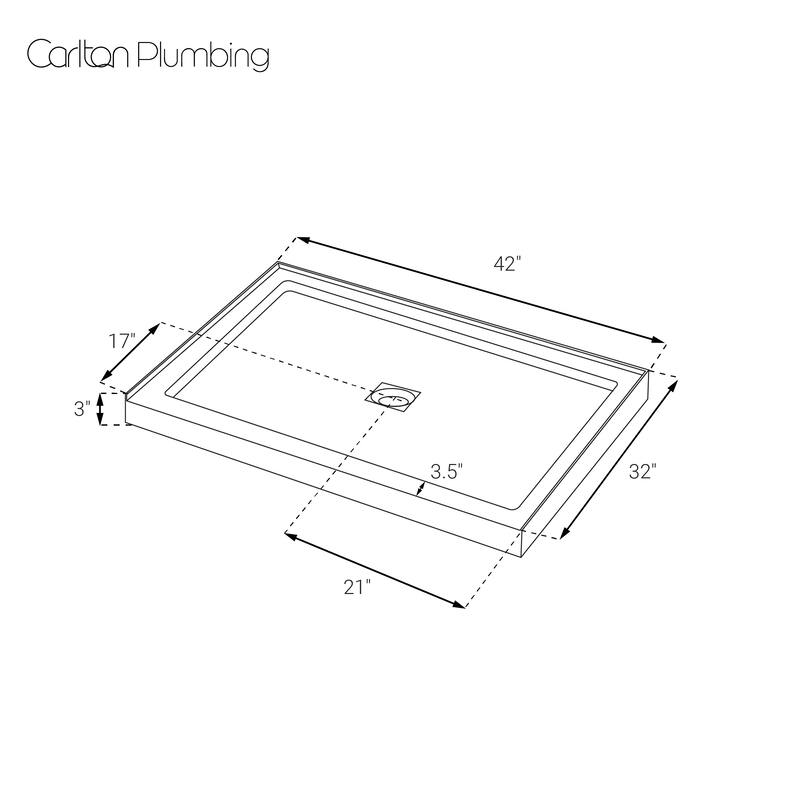 Marquette 42" X 34" Single Or Double-Threshold Shower Pan Base With Center Drain And Removable Flange In Glossy White - 42 x 34
