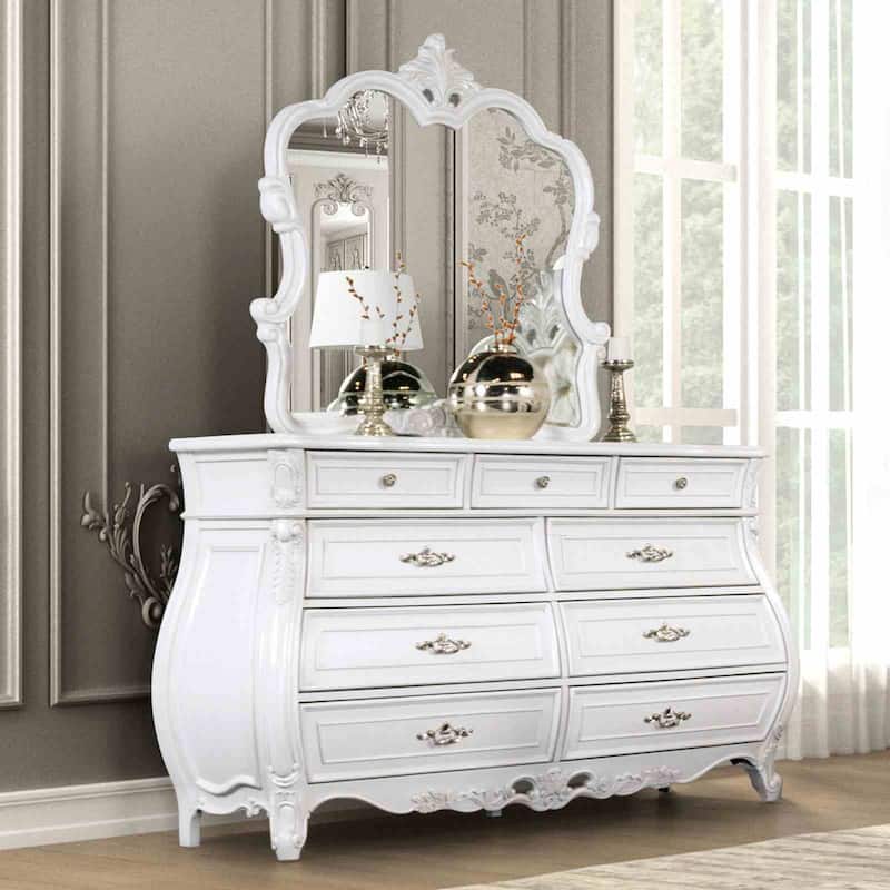 Formal Traditional White and Tan Finish Bedroom Furniture Set with Wingback Bed