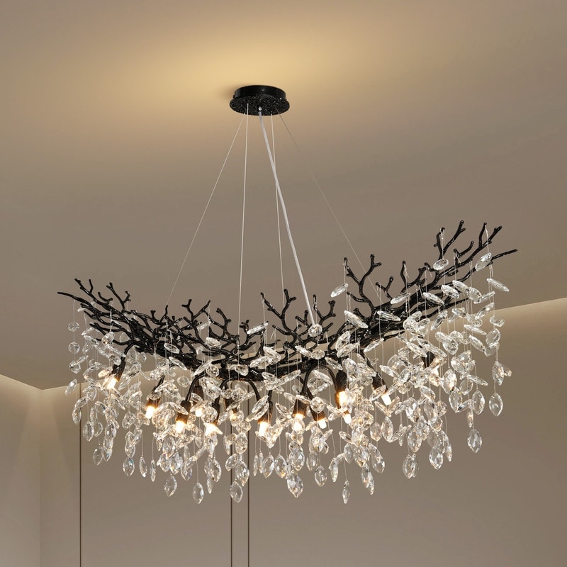 Modern Branch Crystal Linear Chandelier, 1100-1830mm Dining Pendant Light