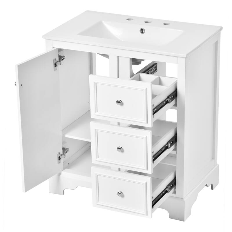 GDFStudio - Aster 30" Bathroom Vanity Cabinet with Basin, 3 Drawers & Adjustable Shelves