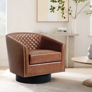 360° Swivel Tufted Faux Leather Barrel Chair Accent Chair - Bed Bath ...