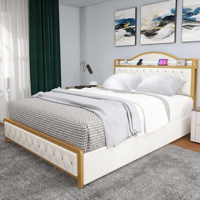 Moasis Queen Platform Bed with Upholstered Headboard