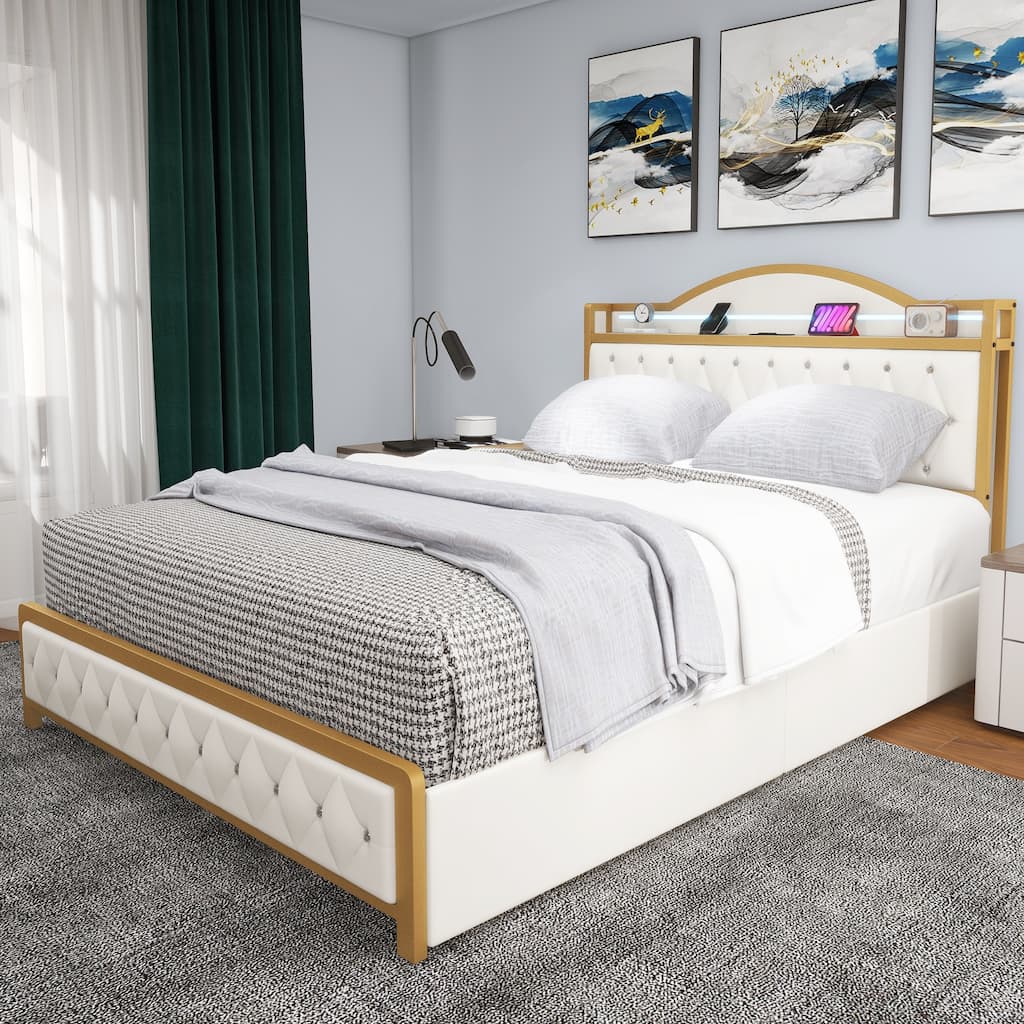 Moasis Queen Platform Bed with Upholstered Headboard