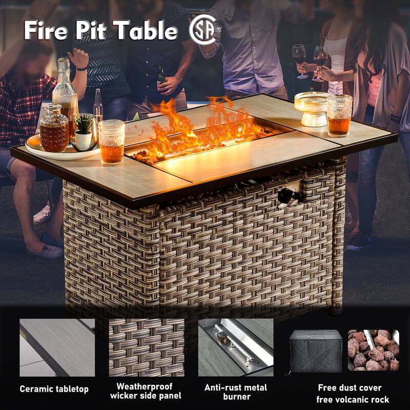 XIZZI 8-Piece Outdoor Wicker Furniture Sectional Set with Firepit