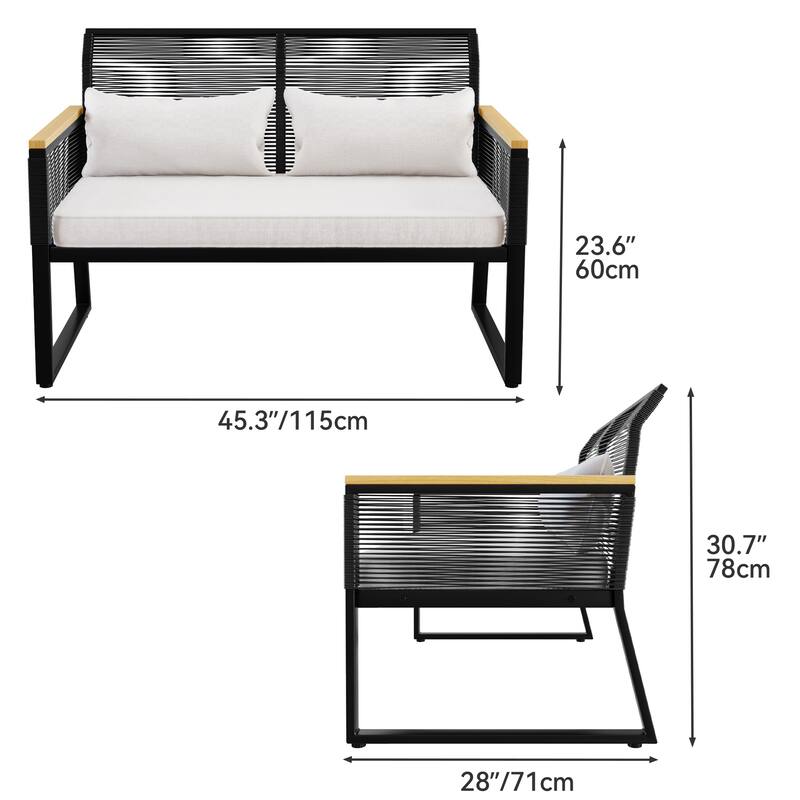 45.3"Patio Wicker Double Sofa with Cushions - 45.3"L x 28"W x 23.6"H