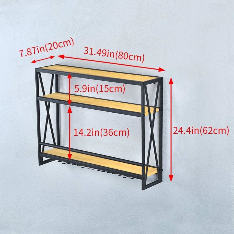Industrial Wine Rack Wall Mounted - 31.5"D x 7.87"W x 24.4"H