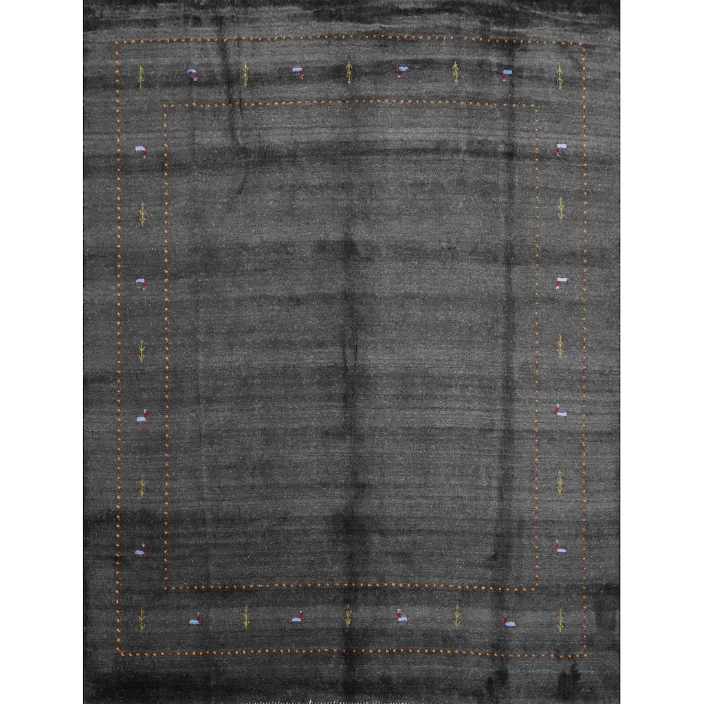 Hand Knotted Oriental 100% Wool Carpet Tribal Animal Pictorial Greys & Charcoal Gabbeh Area Rug - 8' 0'' X 7' 11''