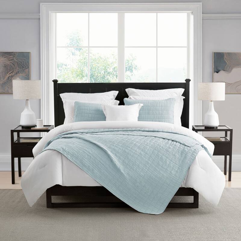 Swift Home Crinkle Enzyme Wash Oversized Coverlet/Bedspread Quilt Sets - Light Blue - Queen