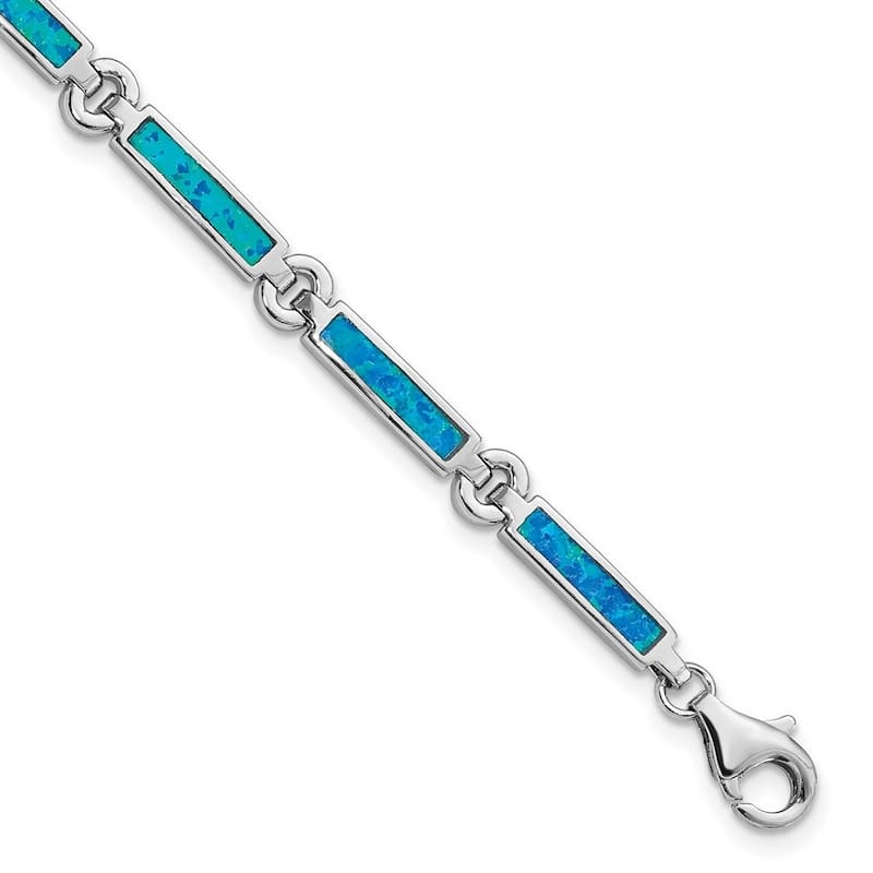 Curata 5.39mm 925 Sterling Silver Rhodium Plated Simulated Opal Bars Bracelet
