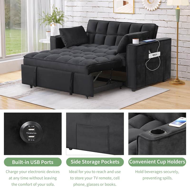 Roomfitters 58" 4-1 Multi-functional Sofa Bed with Cup Holder and USB Port for Living Room or Apartments