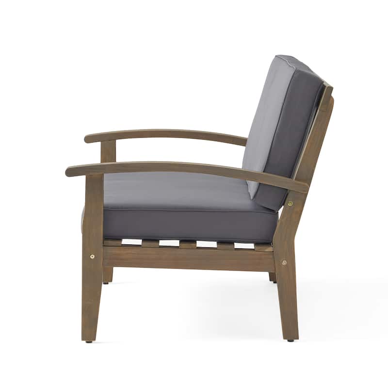 Peyton Outdoor Cushioned Acacia Wood Loveseat and Table Set by Christopher Knight Home