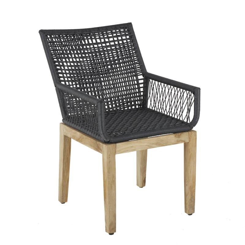 Jute Rope Handmade Woven Accent Chair with Brown Wooden Legs - Black - Roche River Decor