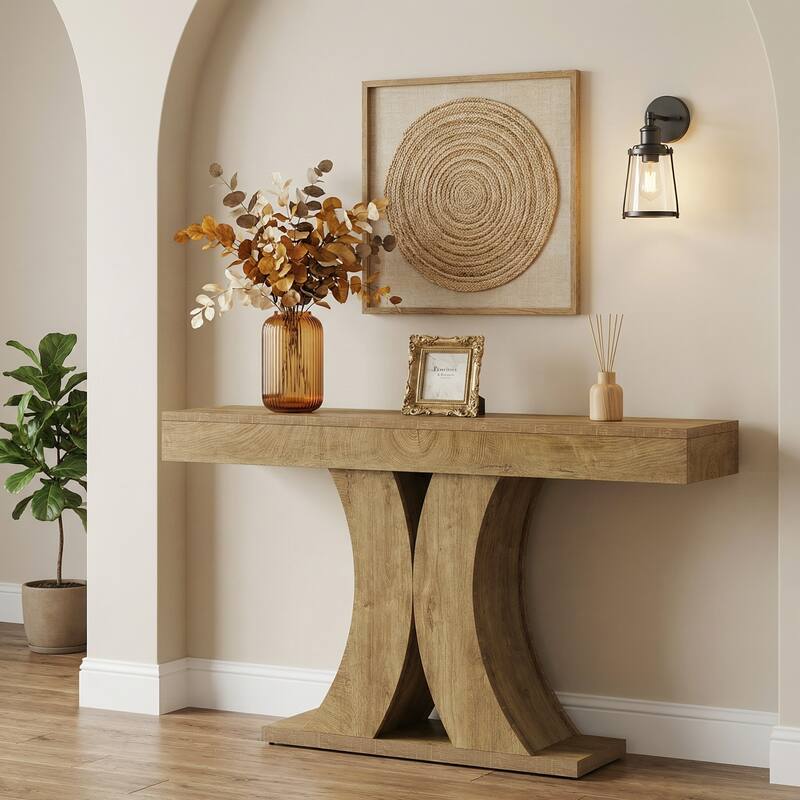 59" Farmhouse Console Table for Living Room, Hallway, Entrance - Natural Brown