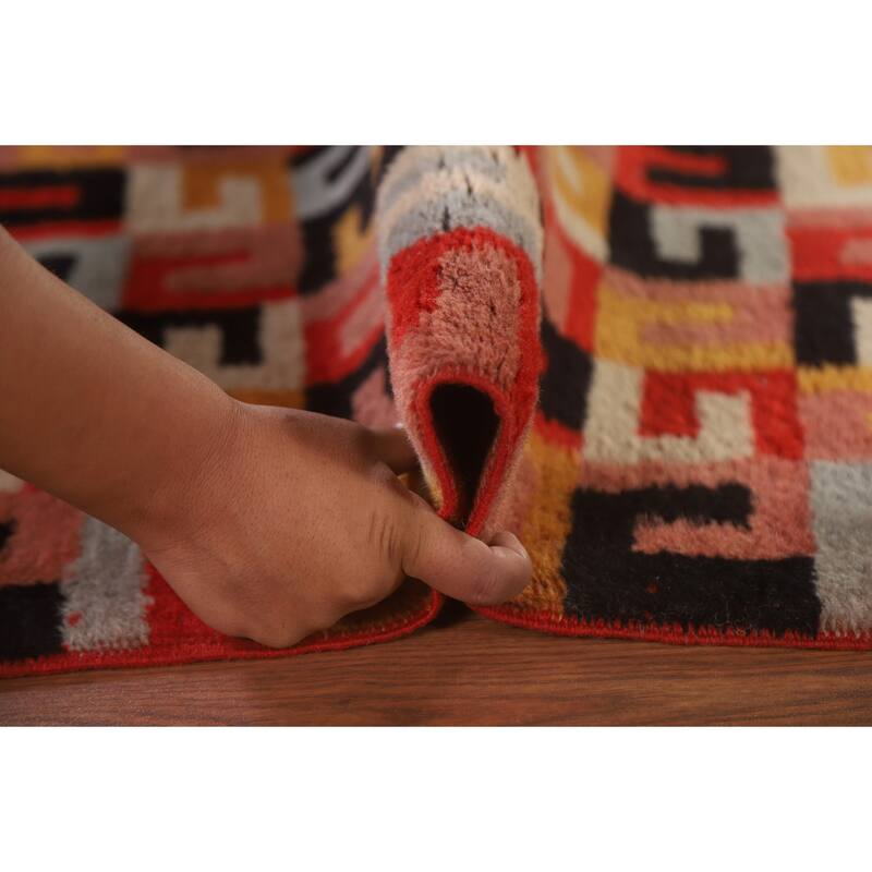 Hand Knotted Oriental 100% Wool Carpet Modern All-Over Red Gabbeh Area Rug - 7' 10'' X 4' 6''