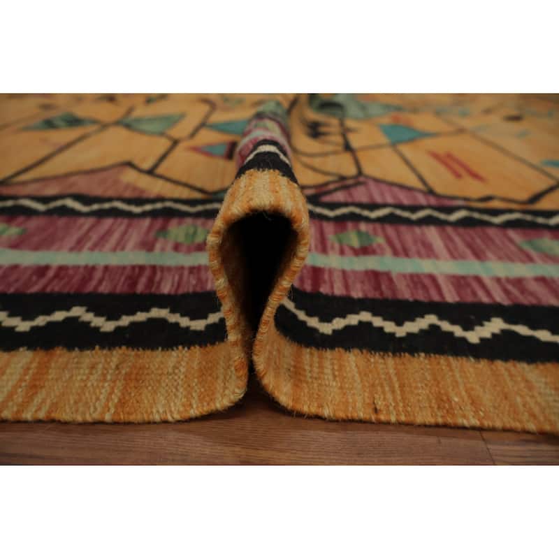Hand Woven Oriental 100% Wool Carpet Southwestern Tribal Oranges & Rust Kilim Area Rug - 9' 11'' X 8' 5''