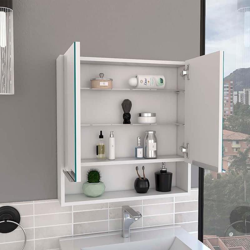 Medicine Cabinet With Mirror And Three Internal Shelves - White