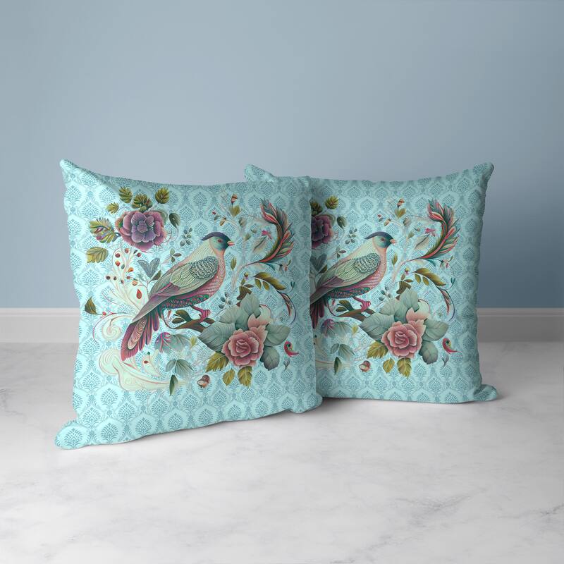 Songbird Rose Radiance Faux Suede Reversible Throw Pillow Blue